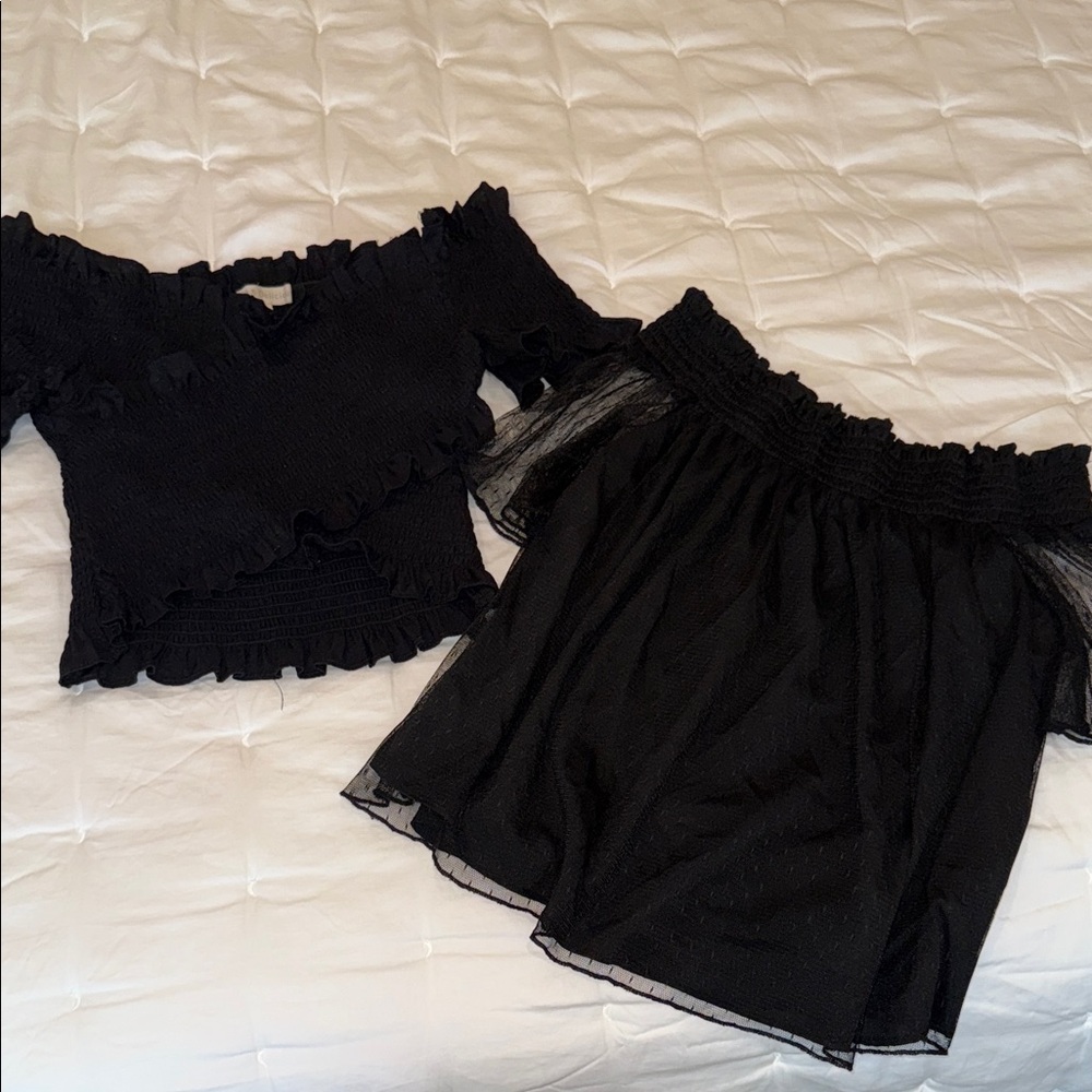 2 black tops Elegant Black Off-Shoulder top and crop top